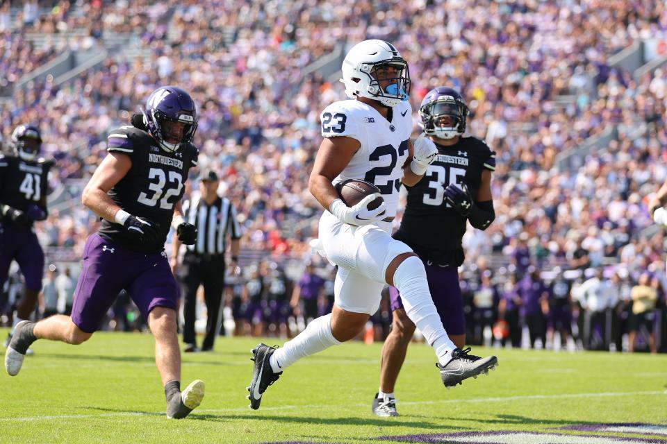 Penn State's Trey Potts scores a touchdown against the Northwestern Wildcats.
