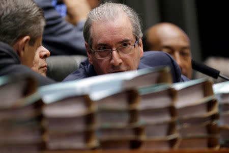 President of the Chamber of Deputies Eduardo Cunha looks on during a session to review the request for Brazilian President Dilma Rousseff's impeachment at the Chamber of Deputies in Brasilia, Brazil April 15, 2016. REUTERS/Ueslei Marcelino