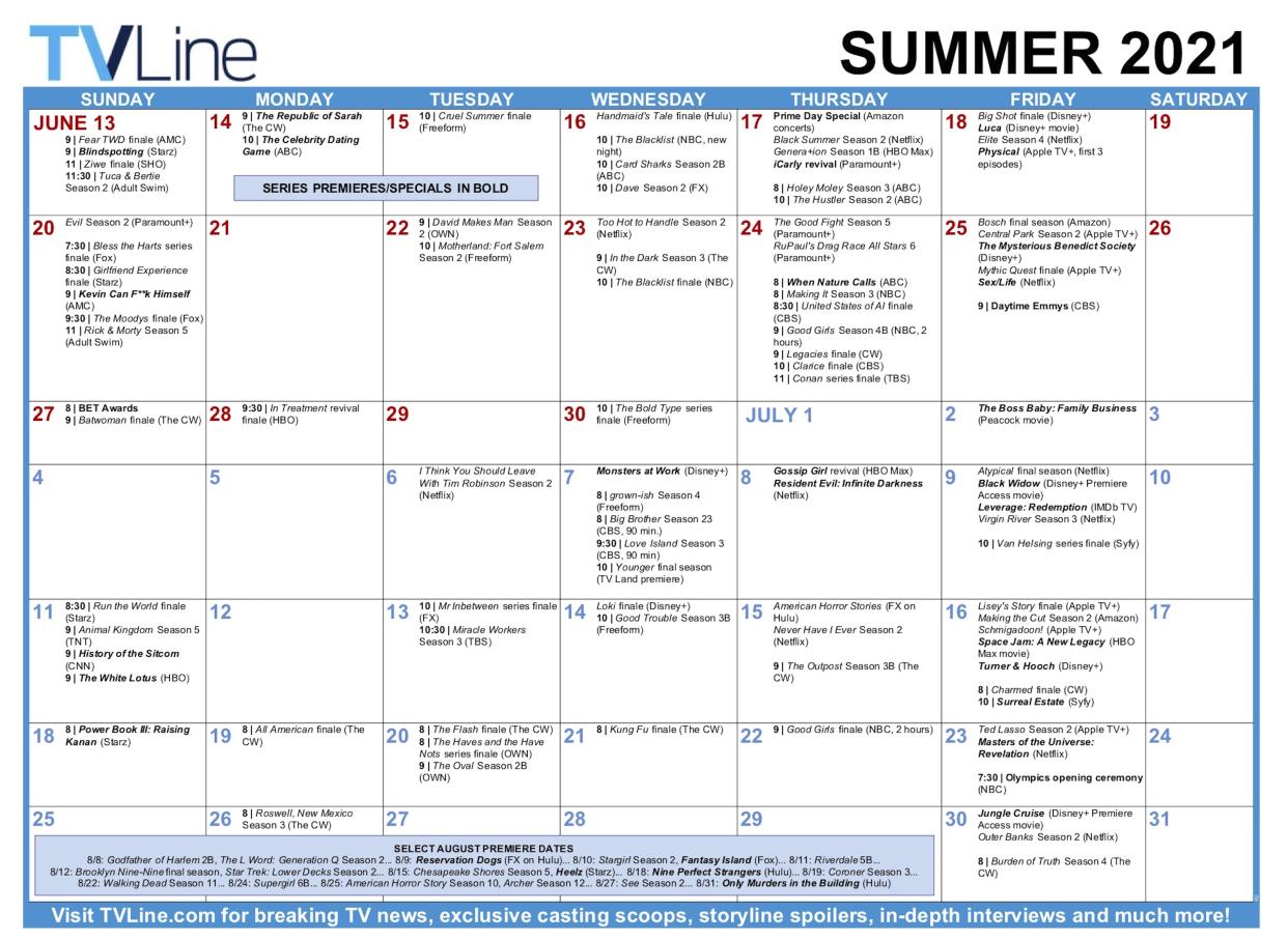 Summer TV Calendar
