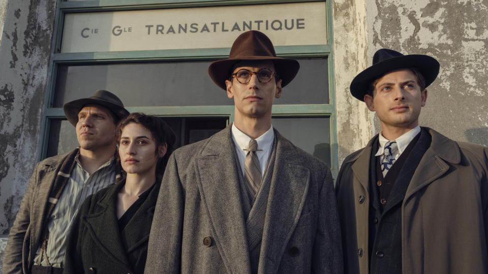 From left: Hanno Koffler, Deleila Piasko, Cory Michael Smith and Amit Rahav in <i>Transatlantic<i><span class="copyright">Anika Molnar—Netflix</span></i></i>