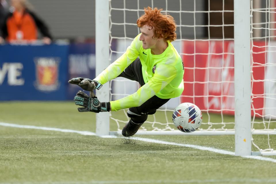 Ogden goalkeeper Hunter Paskins lets in a Morgan penalty kick in a 3A boys soccer state semifinal at Zions Bank Stadium in Herriman on Wednesday, May 10, 2023. | Spenser Heaps, Deseret News