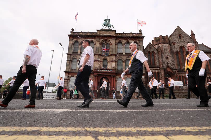 Bands and Orange men form up at Carlisle Circus in north Belfast for the main Belfast. -Credit:Jonathan Porter/PressEye