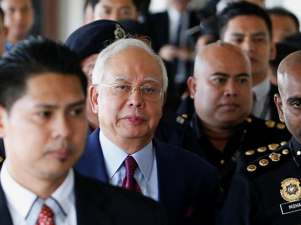 <p>Former Malaysian prime minister Najib Razak arriving at the Kuala Lumpur Courts Complex on Wednesday (4 July) morning. (PHOTO: Reuters) </p>