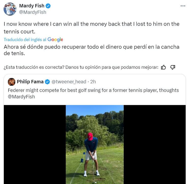 La reacción de Mardy Fish al enterarse que Roger Federer empezó a jugar al golf