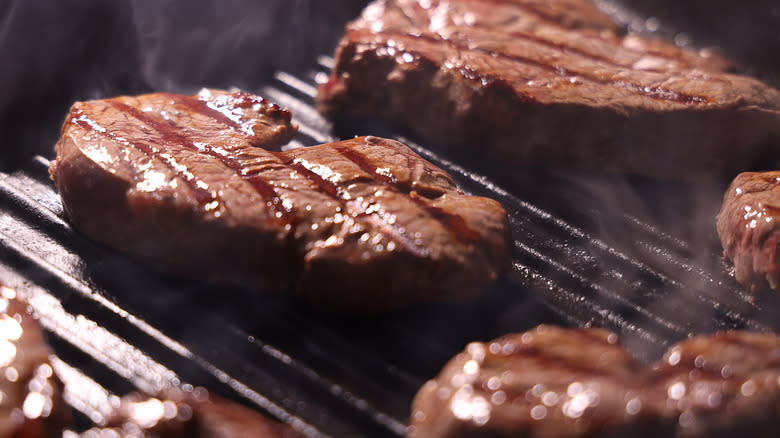 Steaks on grill pan 