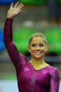 Shawn Johnson of the United States celebrates after the Women's Artistic Gymnastics Finals in Uneven Bars during Day 13 of the XVI Pan American Games at the Revolution Sports Complex on October 27, 2011 in Guadalajara, Mexico. (Photo by Dennis Grombkowski/Getty Images)