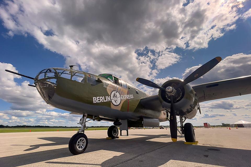 The North American Mitchell B25 "Berlin Express" was one of the featured attractions at the 50th National Stearman Fly-In at the Galesburg Municipal Airport through Sunday, Sept. 12, 2021. The airport will will receive $1.4M in funding to help pay for replacing underground fuel tanks and resurfacing the entrance from West Main Street and the parking lot.