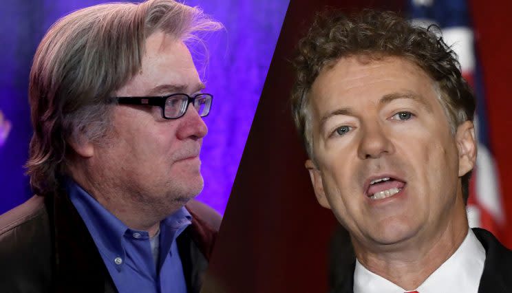 Steve Bannon, left, and Sen. Rand Paul, R-Ky. (Photos: Chip Somodevilla/Getty Images, Timothy D. Easley/AP)