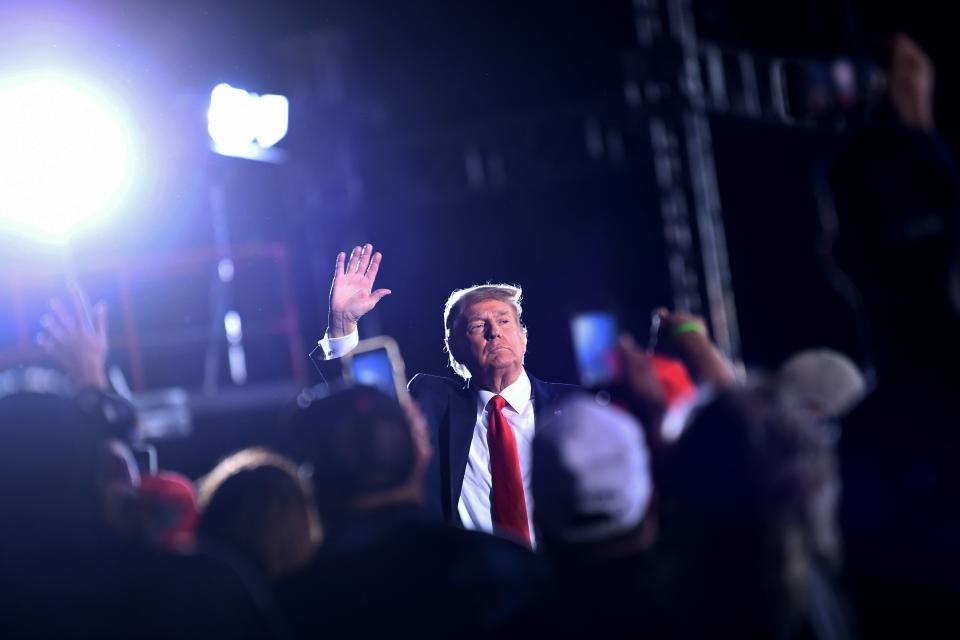 US President Donald Trump leaves after speaking at a Make America Great Again rally at Middle Georgia Regional Airport in Macon, Georgia on October 16, 2020. (Brendan Smialowski/AFP via Getty Images)