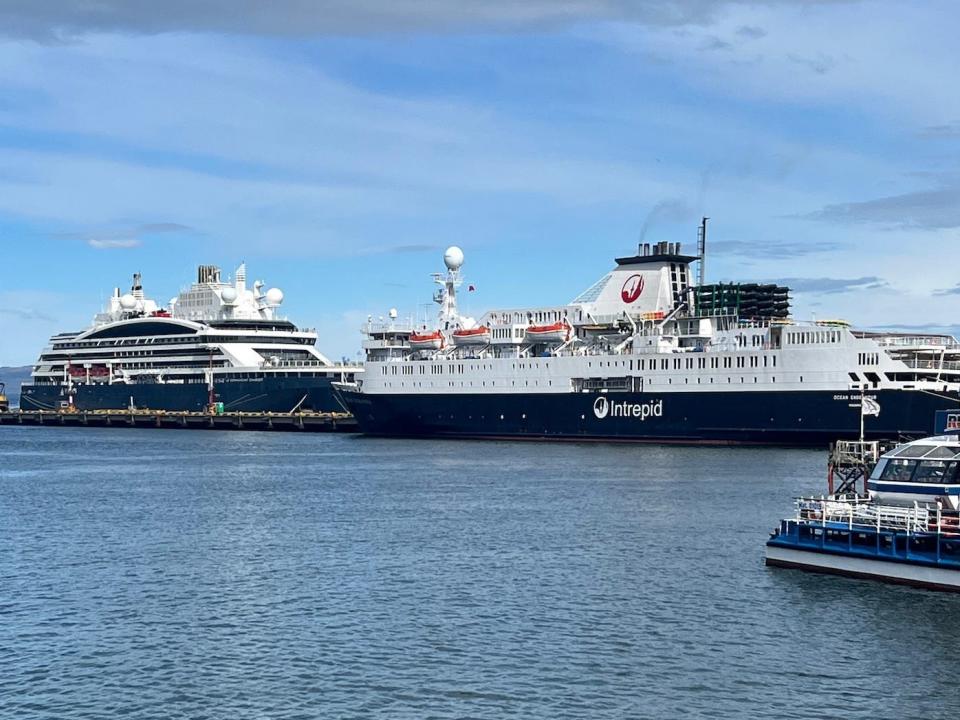 The Ocean Endeavour (right) and the Le Commondante Charcot (left) in port.