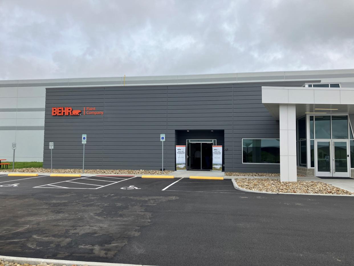 The entrance to the 300,000-square-foot Behr Paint manufacturing and distribution facility Tuesday at the Central Ohio Aerospace and Technology Center campus in Heath.