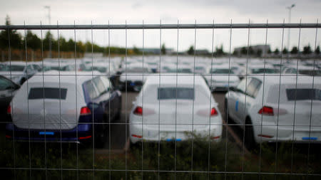 New Volkswagen cars are seen at the Berlin Brandenburg international airport Willy Brandt (BER) in Schoenefeld, Germany, August 14, 2018. REUTERS/Hannibal Hanschke?