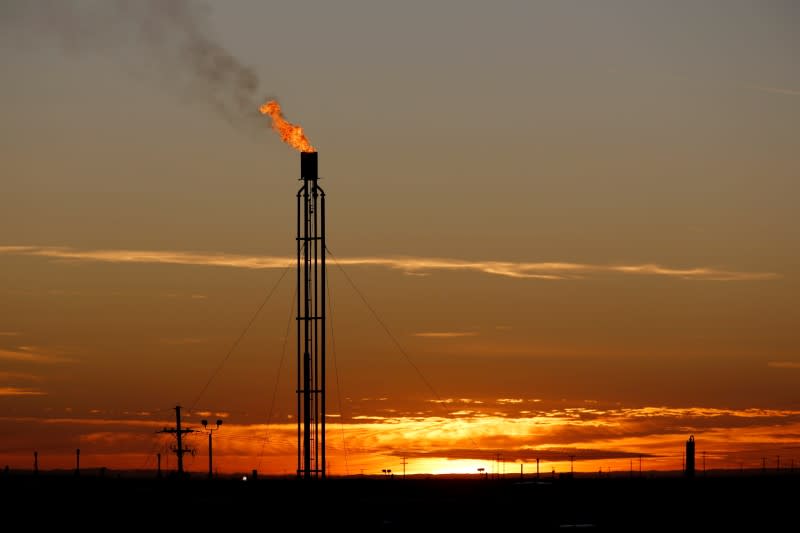 FILE PHOTO: A flare burns excess natural gas in the Permian Basin in Loving County, Texas