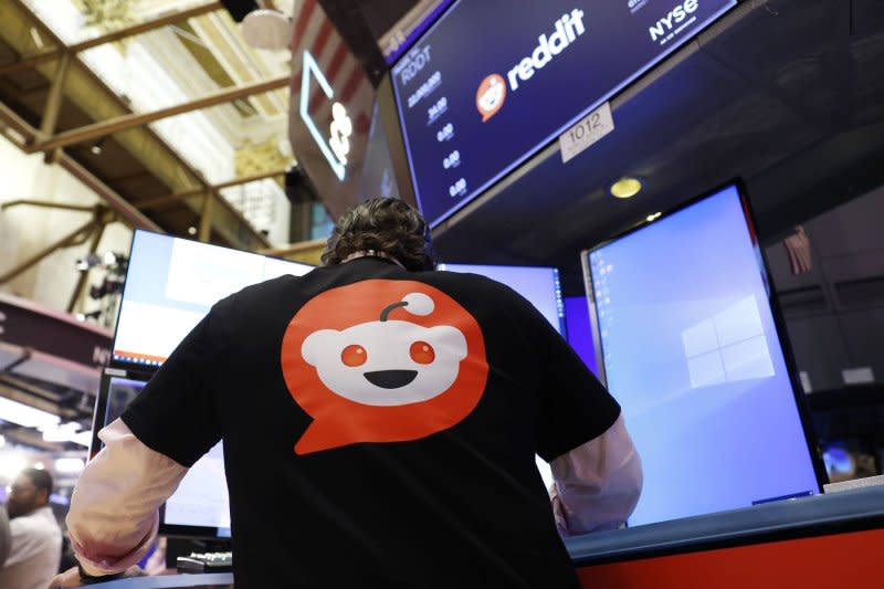 Reddit began trading Thursday on the New York Stock Exchange under the ticker symbol "RDDT." Photo by John Angelillo/UPI