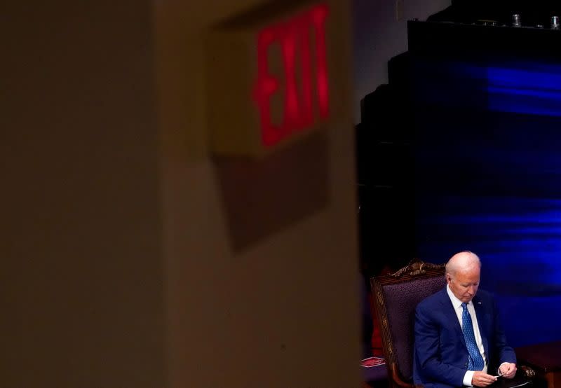 FILE PHOTO: U.S. President Biden attends a church service at Mt Airy Church of God In Christ in Philadelphia