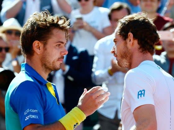 Stanislas Wawrinka is congratulated by Andy Murray in 2017 (AFP)