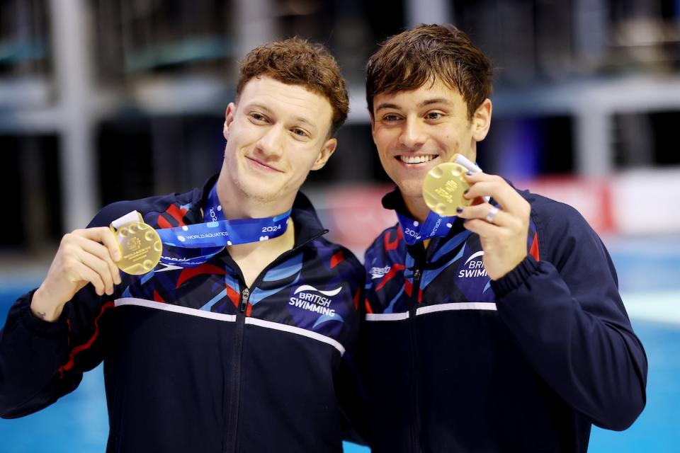 Noah Williams（左）及戴利今年3月贏得柏林世界盃十米台雙人賽金牌。（圖：Getty Images）