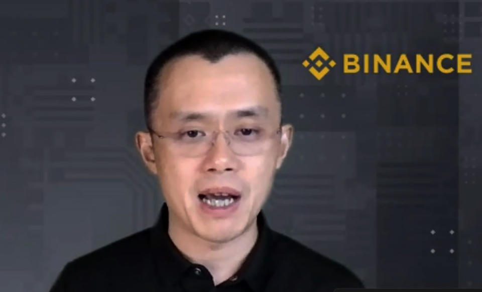 FILE - Binance CEO Changpeng Zhao answers a question during a Zoom meeting interview with The Associated Press on Nov. 16, 2021. Zhao the founder of Binance, the world’s largest cryptocurrency exchange, pleaded guilty Tuesday, Nov. 21, 2023, to a felony charge that he failed to take steps to prevent money laundering as the company agreed to pay more than $4 billion following an investigation by the U.S. government. (AP Photo/File)