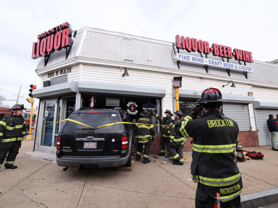 An SUV crashed into Brockton Liquor, at 385 North Main St., on Wednesday, April 17, 2024, and caused severe damage.