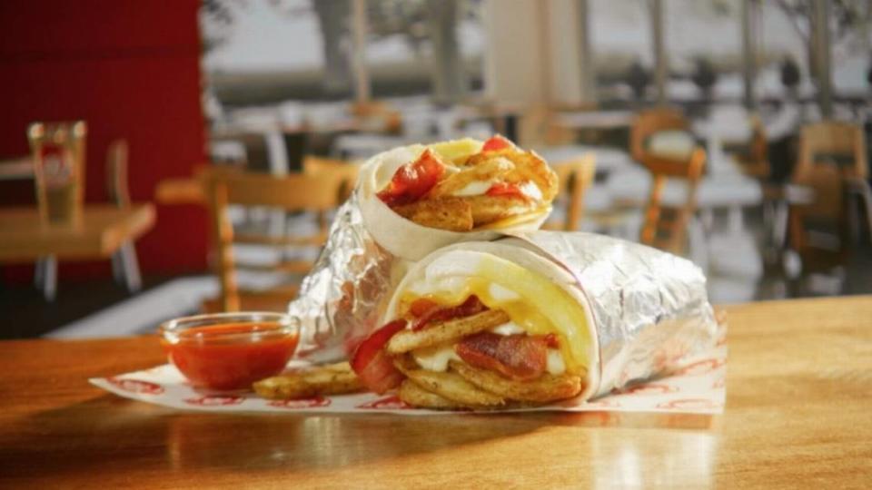 Wendy’s fans in select markets try the new Breakfast Burrito featuring eggs, bacon strips, seasoned potatoes and more.