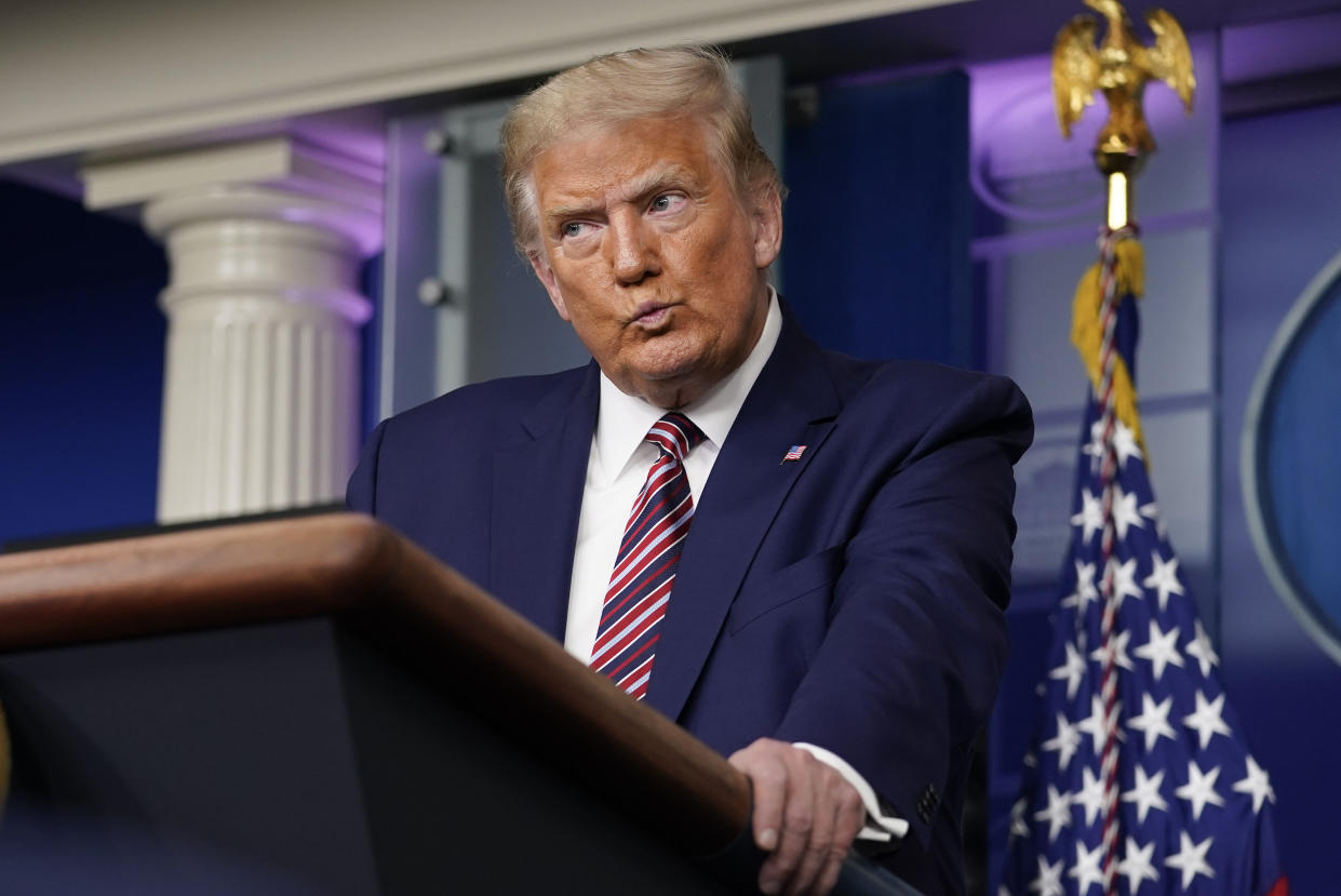 President Donald Trump pauses while speaking during a news conference at the White House, Sunday, Sept. 27, 2020, in Washington. (Carolyn Kaster/AP)