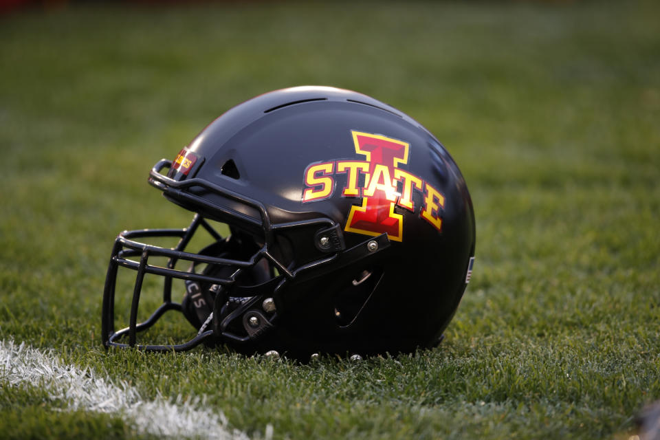 AMES, IA - NOVEMBER 10: An Iowa State Cyclones helmet is pictured during pre game warm ups at Jack Trice Stadium on November 10, 2018 in Ames, Iowa. The Iowa State Cyclones won 28-14 over the Baylor Bears. (Photo by David K Purdy/Getty Images)