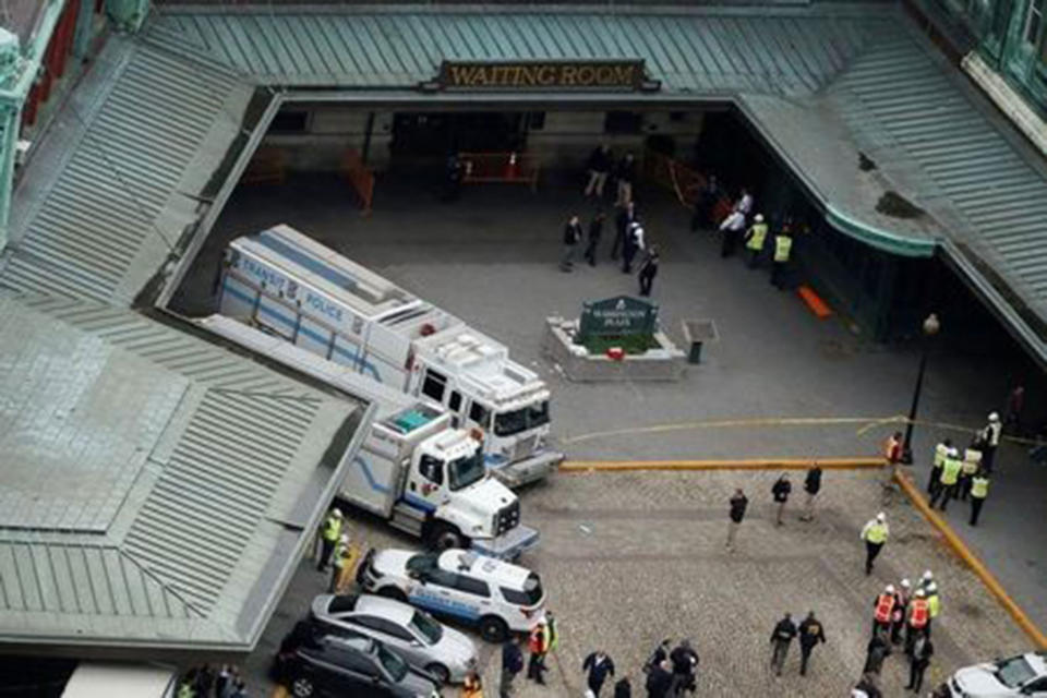 <p>Emergency vehicles are seen in an aerial picture outside the New Jersey Transit Hoboken Terminal following a train crash in Hoboken, NJ., Sept. 29, 2016. (REUTERS/Carlo Allegri) </p>