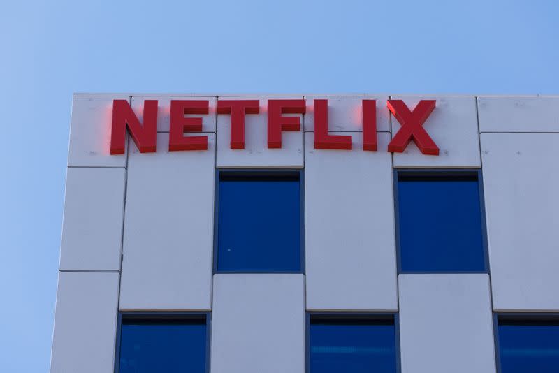 Netflix logo shown on building in Los Angeles