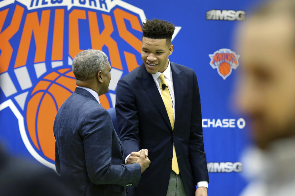 Kevin Knox, who was drafted No. 9 overall last month by the New York Knicks, has already impressed early at the Las Vegas Summer League. (AP Photo/Kevin Hagen)