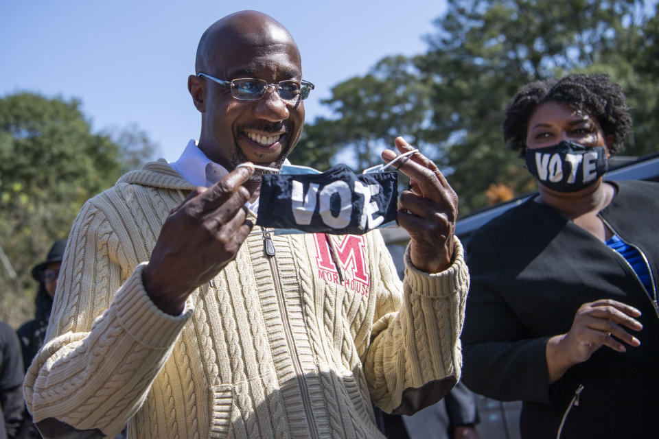 Stacey Abrams, former candidate for Georgia governor, is trying to help Rev. Raphael Warnock win his Senate runoff. (Photo By Tom Williams/CQ Roll Call via Getty Images)