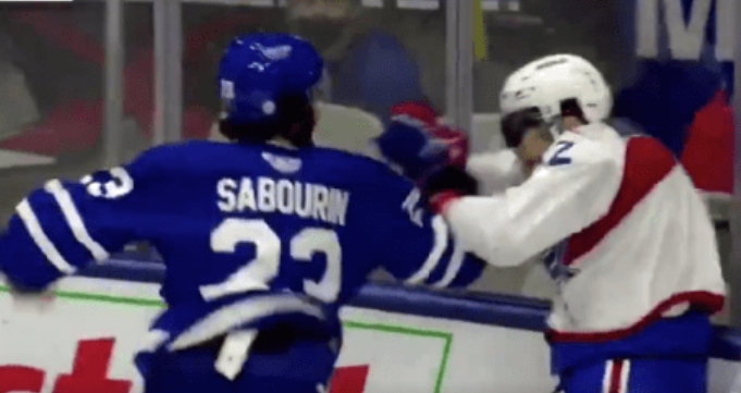 Marlies forward Scott Sabourin went absolutely bananas against Laval on Friday. (Twitter/AHL.tv)