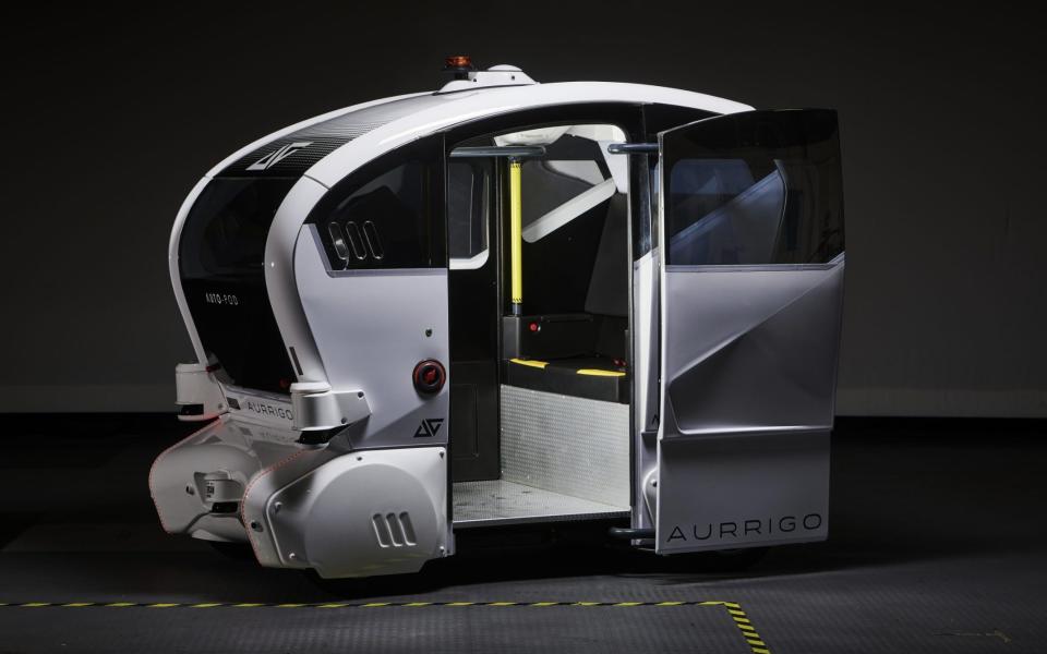 Aurrigo's Auto-Pod seats four and can operate on a fully autonomous basis, though current safety standards require a safety supervisor to be on board