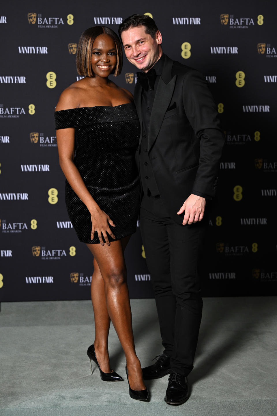 LONDON, ENGLAND - JANUARY 31: Oti Mabuse and Marius Iepure  attend the Vanity Fair EE BAFTA Rising Star Party at Pavyllon London on January 31, 2024 in London, England. (Photo by Gareth Cattermole/Getty Images)