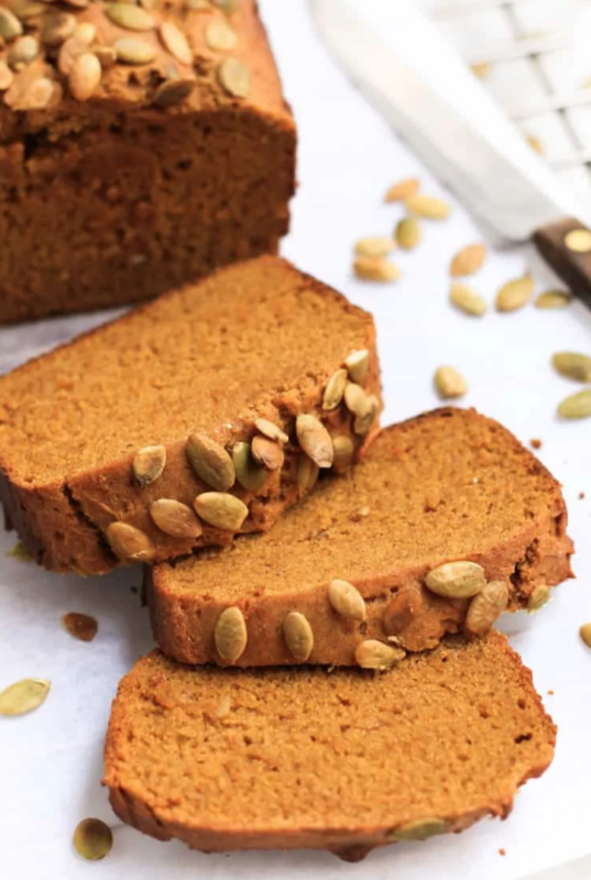 <p>Dish by Dish</p><p>This easy gluten-free pumpkin bread has a moist and firm crumb that you'll love. Totally dairy-free, egg-free and vegan too. </p><p><strong>Get the recipe: <em><a href="https://www.dishbydish.net/gluten-free-vegan-pumpkin-bread/" rel="nofollow noopener" target="_blank" data-ylk="slk:Easy Gluten-Free Pumpkin Bread;elm:context_link;itc:0;sec:content-canvas" class="link ">Easy Gluten-Free Pumpkin Bread</a></em></strong></p>