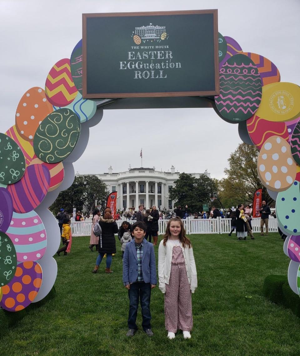 Emerson Derome, 8 and Georgia Glovinsky, 8, of Fremont traveled to Washington D.C. and took part in the annual White House Easter Egg Roll Monday.