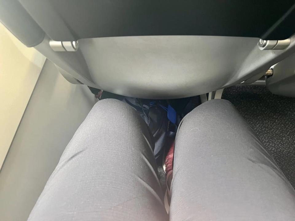 The author's legroom on a Spirit flight in August 2023.