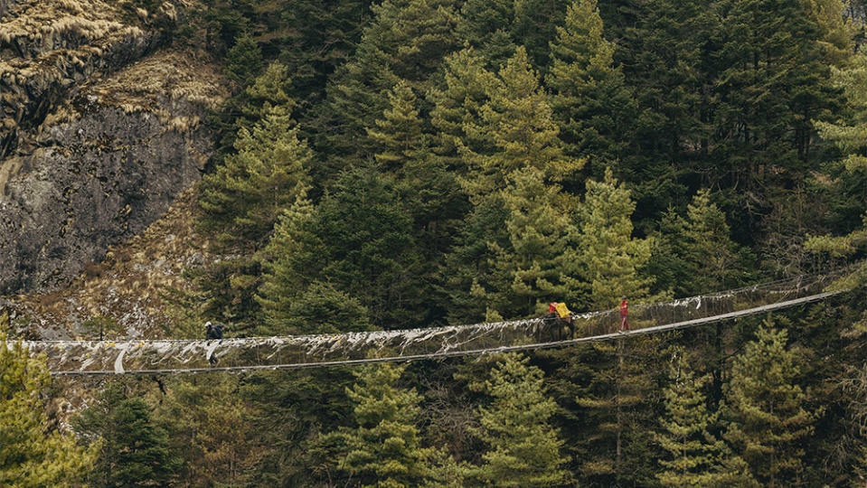 The Hillary Suspension Bridge spanning the Dudh Kosi River.