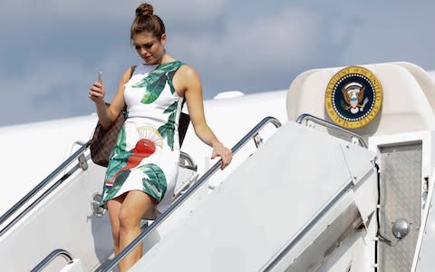 Hope Hicks arrives in New Jersey with Trump in June - Credit: AP