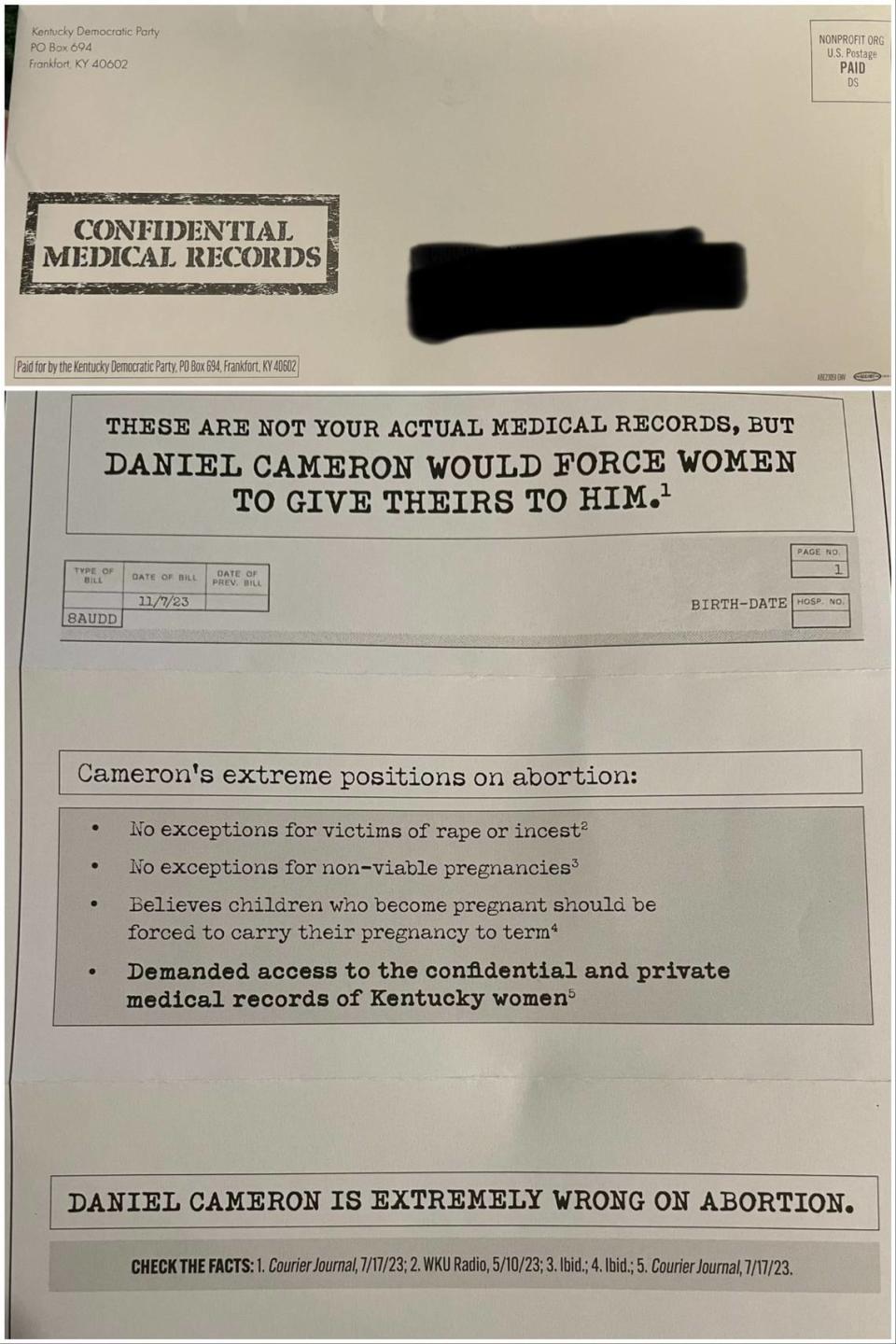 A mailer from the Kentucky Democratic Party