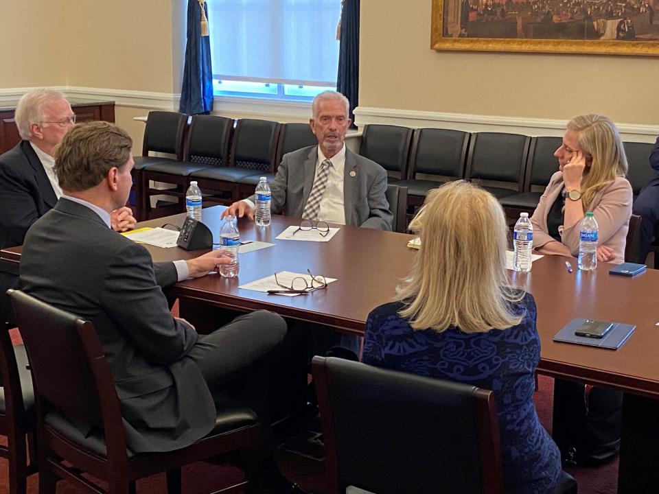 Ohio GOP Rep. Bill Johnson (center) speaks to fellow House lawmakers Abigail Spanberger, D-Va., (right), Debbie Dingell, D-Mich., and Dean Phillips, D-Minn., at a recent counseling session as Braver Angels moderator William Doherty (far left) looks on.
