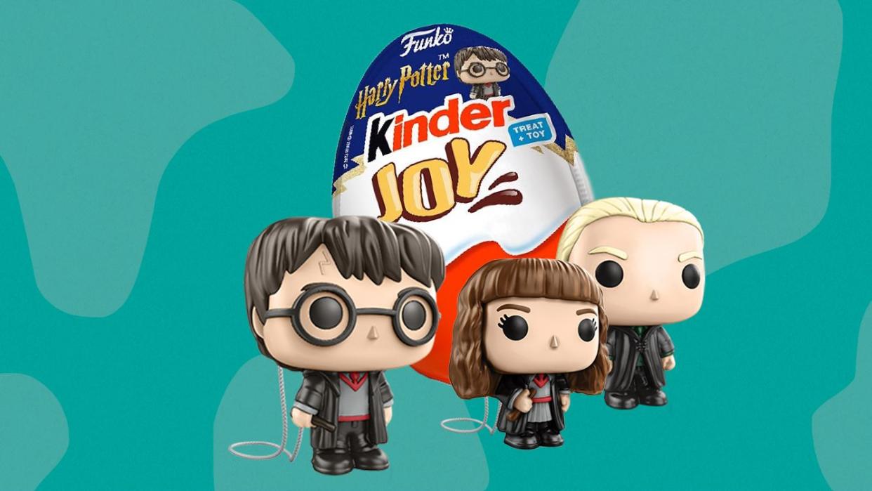 kinder joy chocolate egg, harry potter funko pops