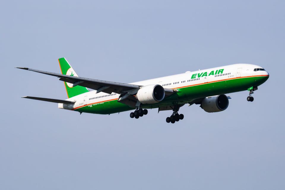 Vienna, Austria - May 20, 2018: EVA Air Boeing 777-300ER B-16707 passenger plane arrival and landing at Vienna Airport