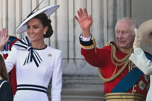 <p>JUSTIN TALLIS/AFP via Getty</p> Kate Middleton and King Charles at Trooping the Colour on June 15, 2024.