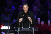 Diana Taurasi speaks during the "Celebration of Life for Kobe and Gianna Bryant" at Staples Center on February 24, 2020 in Los Angeles, California. (Photo by Kevork Djansezian/Getty Images)