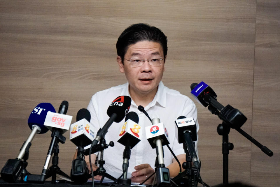 National Development Minister Lawrence Wong speaks during a media doorstop on 22 March 2020. (PHOTO: Dhany Osman / Yahoo News Singapore)