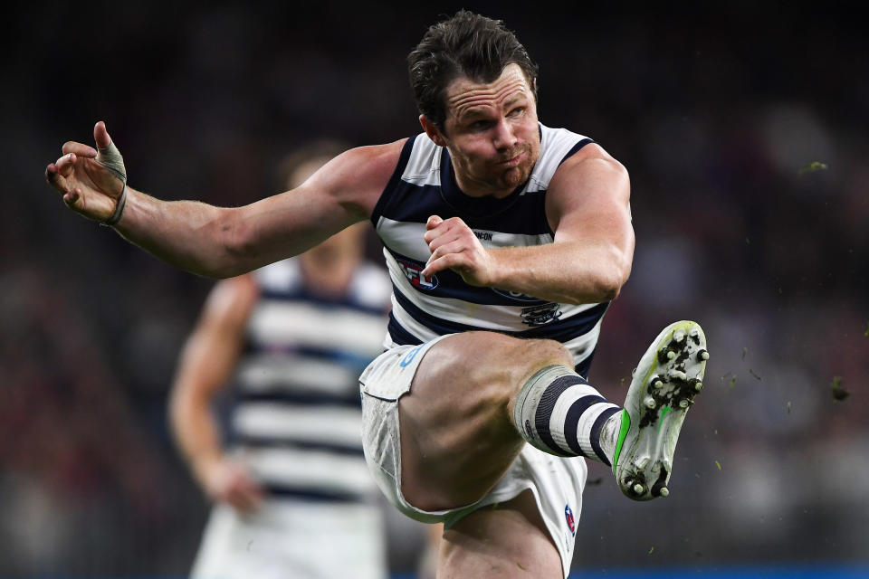 Patrick Dangerfield, pictured here in action for Geelong in the 2021 Preliminary Final against Melbourne Demons.