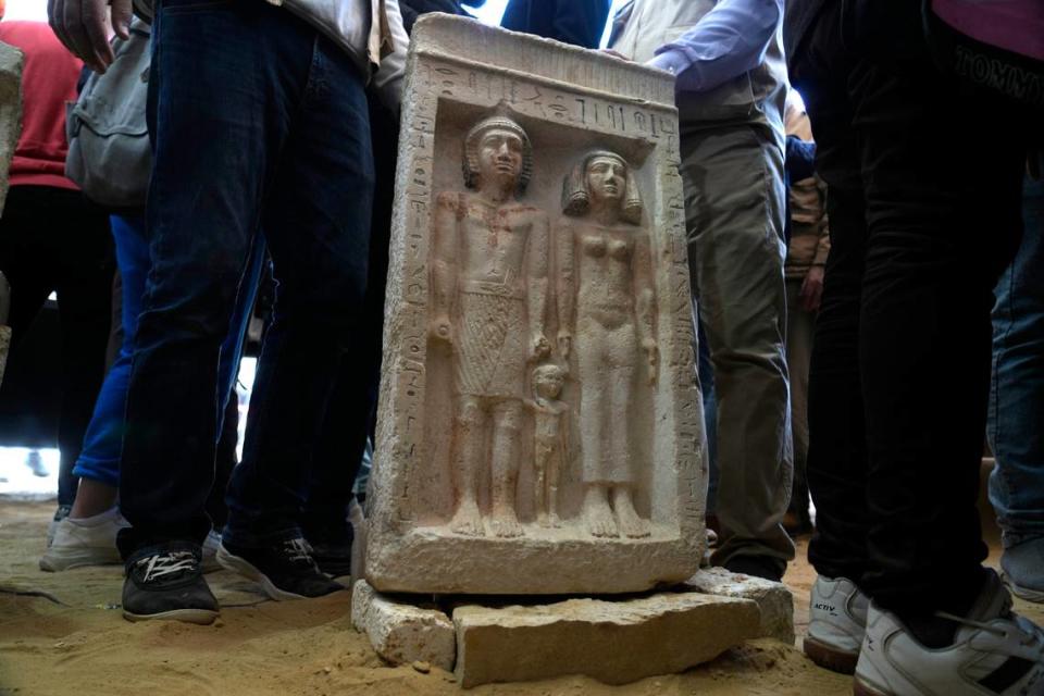 Among the statues found, two depicted unidentified couples, the team said. (AP Photo/Amr Nabil)