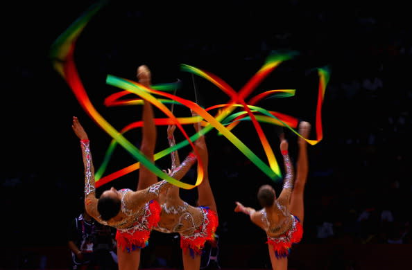 Russia perform during the Group All-Around Rhythmic Gymnastics Final Rotation 2 on Day 16 of the London 2012 Olympic Games at Wembley Arena on August 12, 2012 in London, England. (Photo by Quinn Rooney/Getty Images)