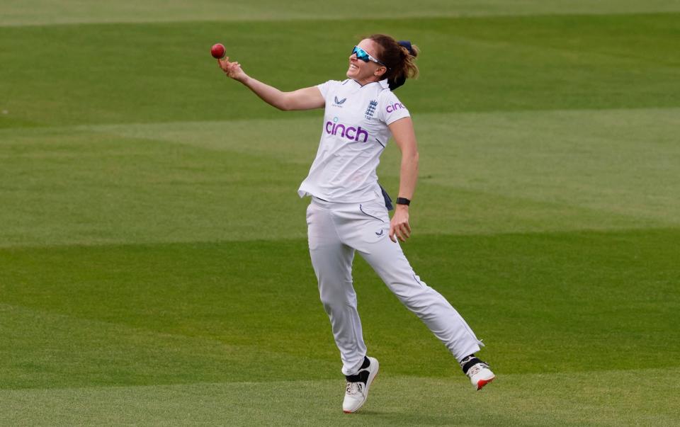 England's Kate Cross celebrates taking a catch to dismiss South Africa's Lizelle Lee off the bowling of Sophie Ecclestone - Action Images via Reuters/Andrew Couldridge