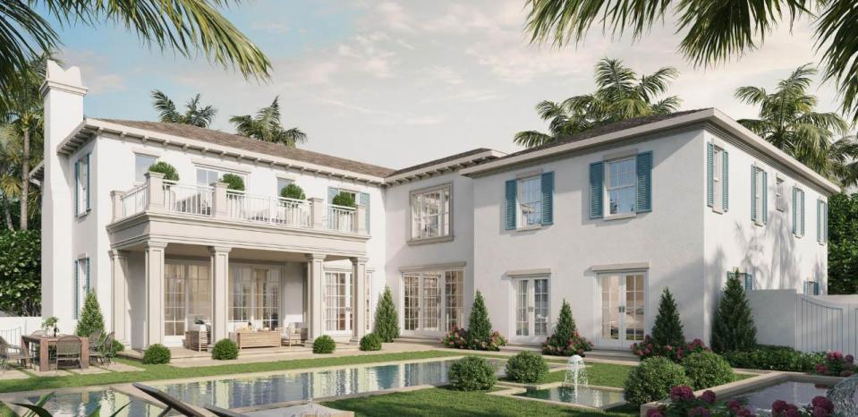 Just listed at $45 million, an in-construction house at 1090 S. Ocean Blvd. in Palm Beach will have two wings wrapping around the swimming pool, as depicted in this rendering.